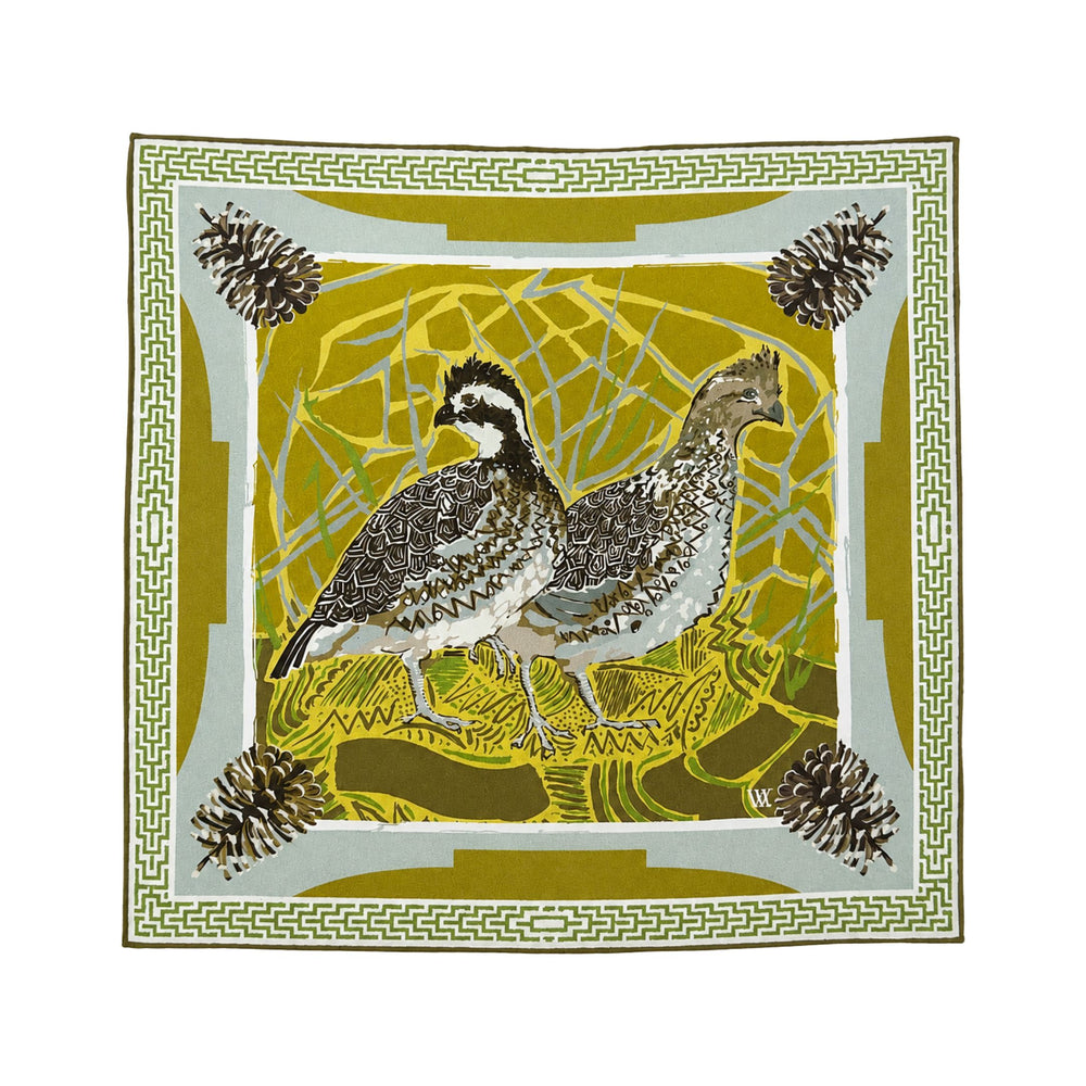 Double Sided Silk Scarves - Gold Quail Pair Scarf Renwood 25x25 