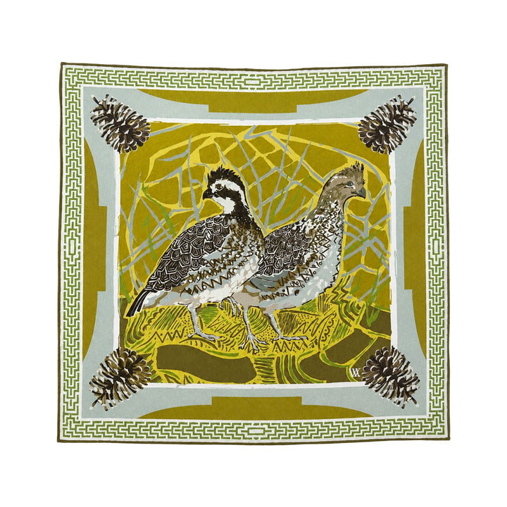 Double Sided Silk Scarves - Gold Quail Pair Scarf Renwood 25x25 