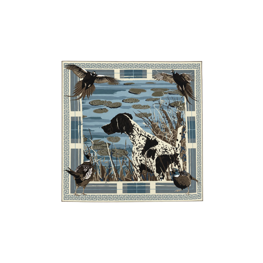 Double Sided Silk Scarves - Light Blue Pheasant Watch Scarf Renwood 11.5x11.5 