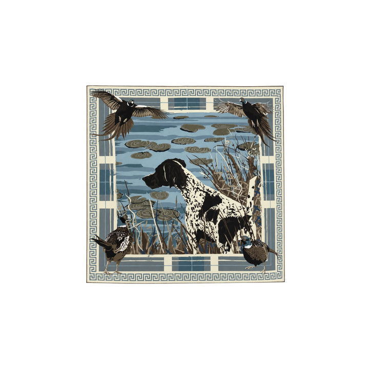 Double Sided Silk Scarves - Light Blue Pheasant Watch Scarf Renwood 11.5x11.5 