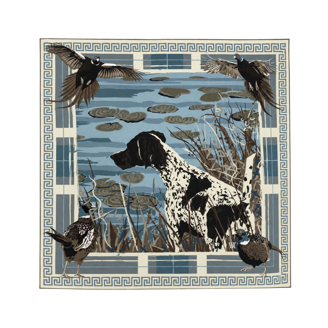 Double Sided Silk Scarves - Light Blue Pheasant Watch Scarf Renwood 25x25 