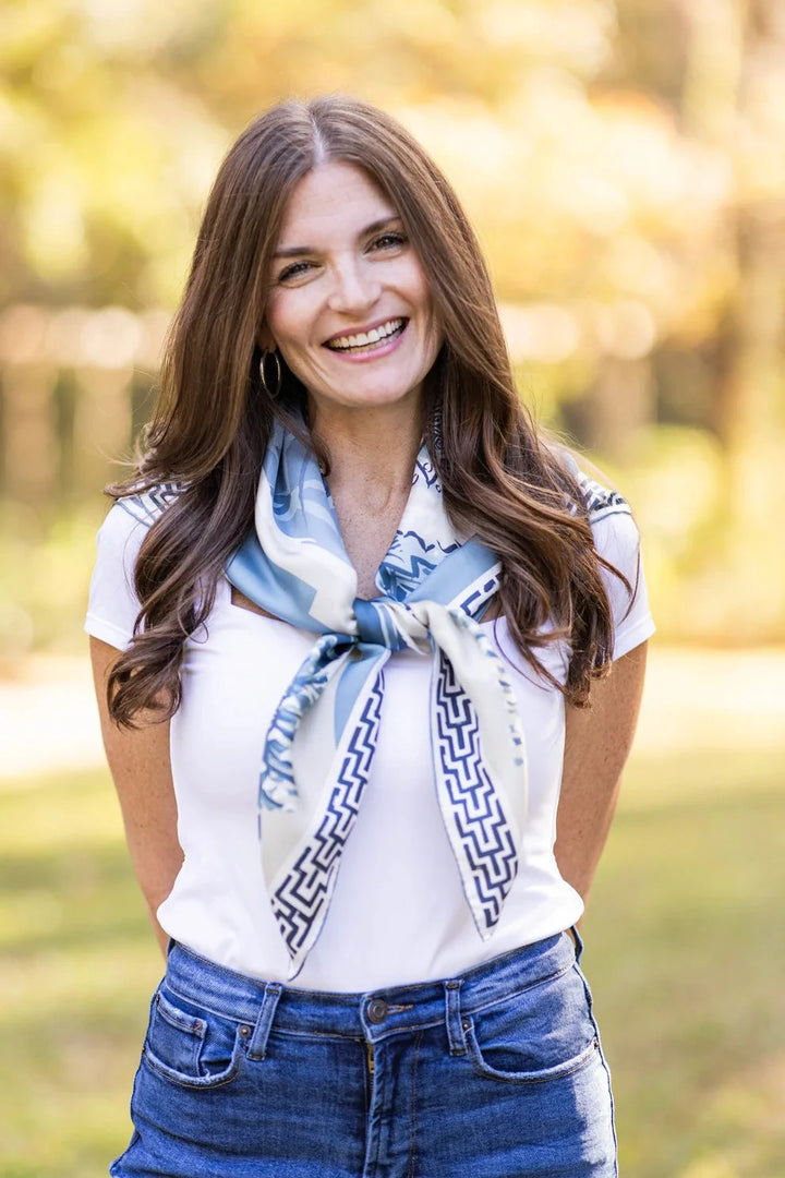 Double Sided Silk Scarves - Light Blue Pheasant Watch Scarf Renwood 