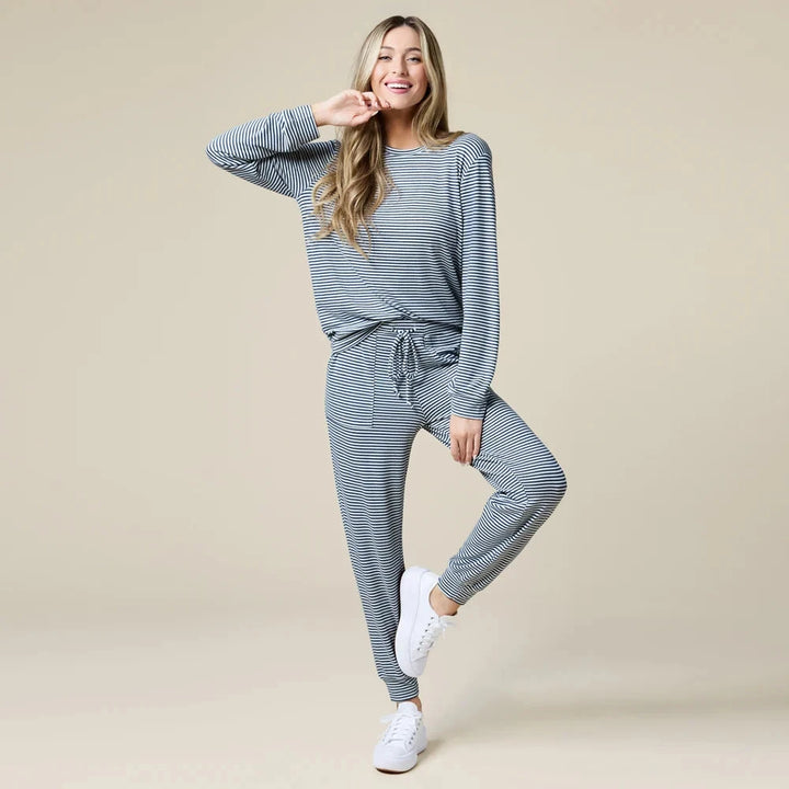 Dream Jersey Crew Neck Lounge Set - Midnight Stripe Loungewear Softies 