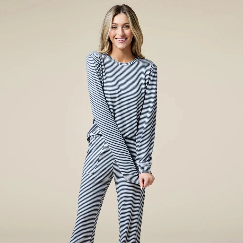 Dream Jersey Crew Neck Lounge Set - Midnight Stripe Loungewear Softies 