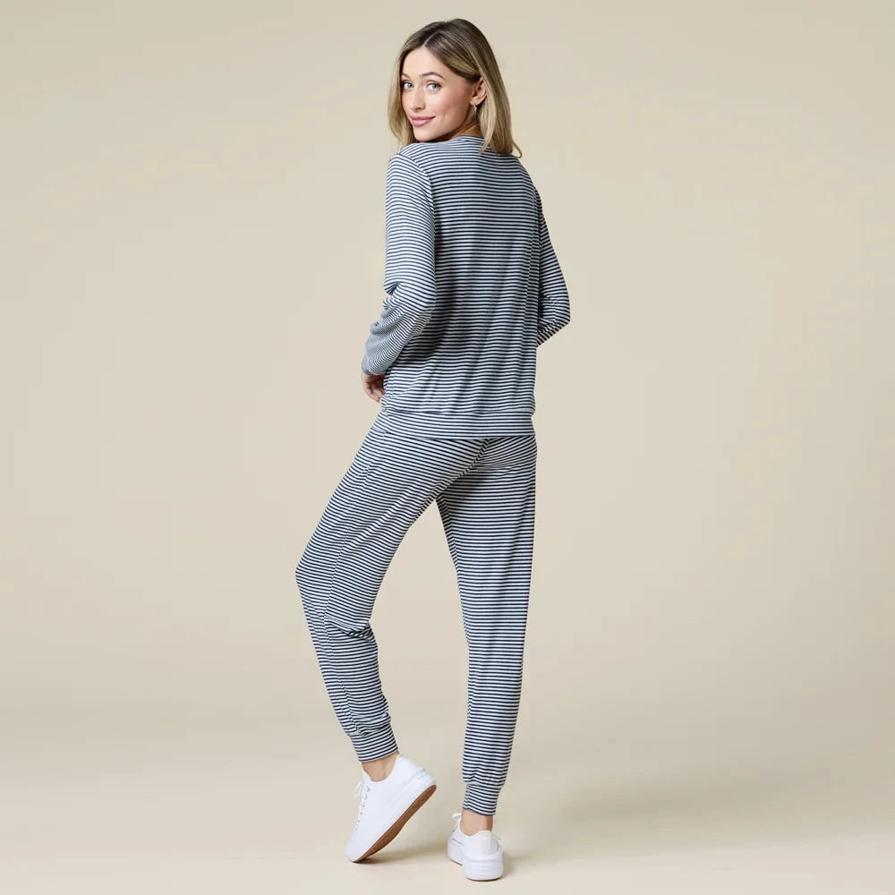 Dream Jersey Crew Neck Lounge Set - Midnight Stripe Loungewear Softies 