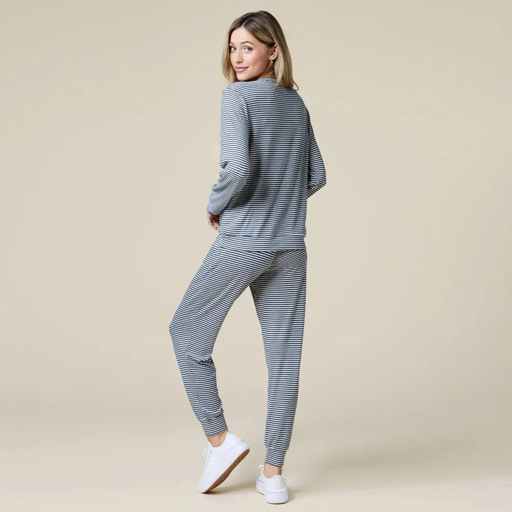 Dream Jersey Crew Neck Lounge Set - Midnight Stripe Loungewear Softies 