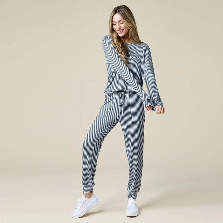 Dream Jersey Crew Neck Lounge Set - Midnight Stripe Loungewear Softies 
