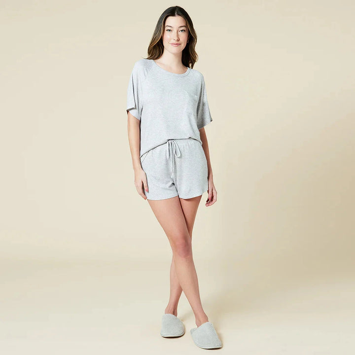 Dream Slouchy Tee Top with Shorts Lounge Set - Heather Grey Womens Pajamas Softies 