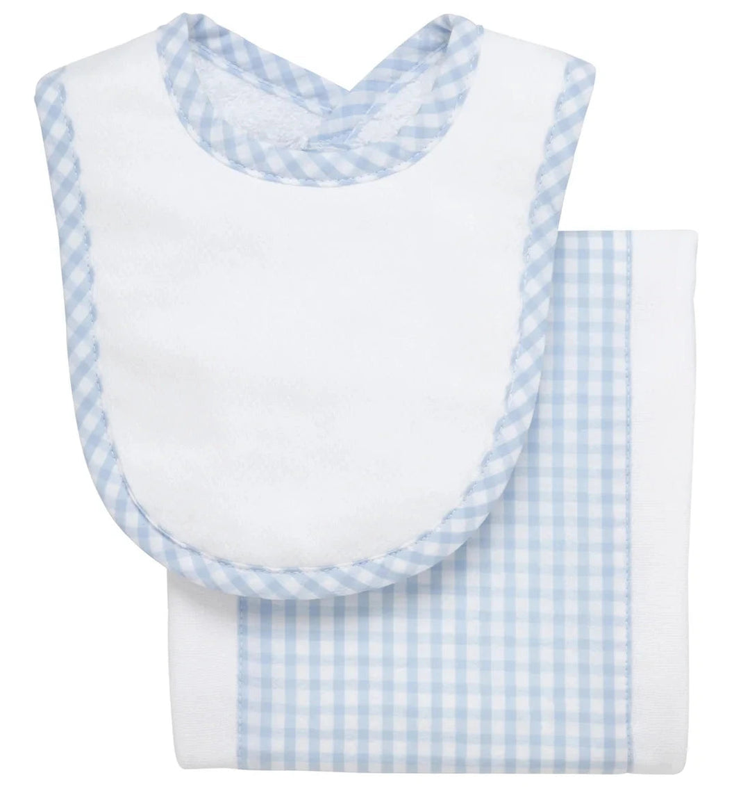 Drooler Bib and Burp Set Burp Cloths 3 Marthas Blue Check 
