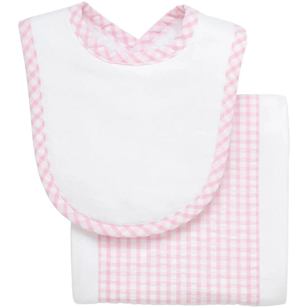 Drooler Bib and Burp Set Burp Cloths 3 Marthas Pink Check 