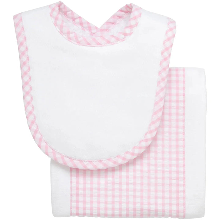 Drooler Bib and Burp Set Burp Cloths 3 Marthas Pink Check 