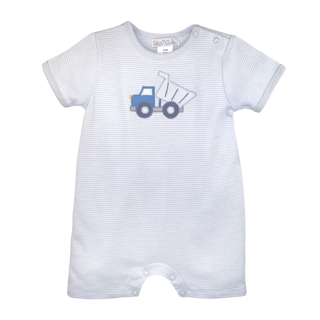 Dump Truck Knit Play Romper Boy Romper Petit Ami 