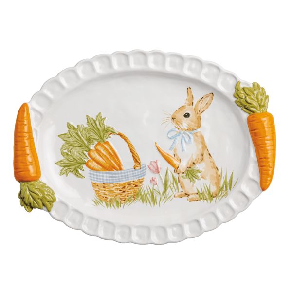 Easter Carrot Handle Platter Serving Plate MudPie 
