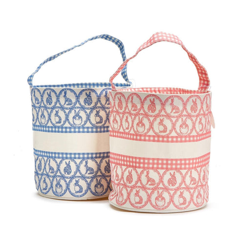 Easter Egg Hunt Gingham with Bunny Bucket Bag Easter Basket Two's Company 