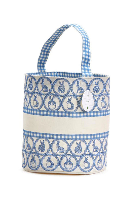 Easter Egg Hunt Gingham with Bunny Bucket Bag Easter Basket Two's Company Blue 