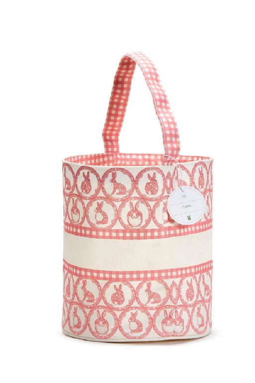 Easter Egg Hunt Gingham with Bunny Bucket Bag Easter Basket Two's Company Pink 