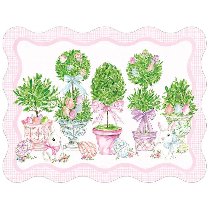 Easter Topiaries with Eggs and Bunnies Posh Die-Cut Placemat Placemats Rosanne Beck 