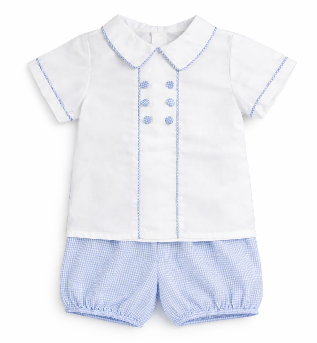 Edward Short Set - Light Blue Gingham Boy Short Set Baby Blessings 