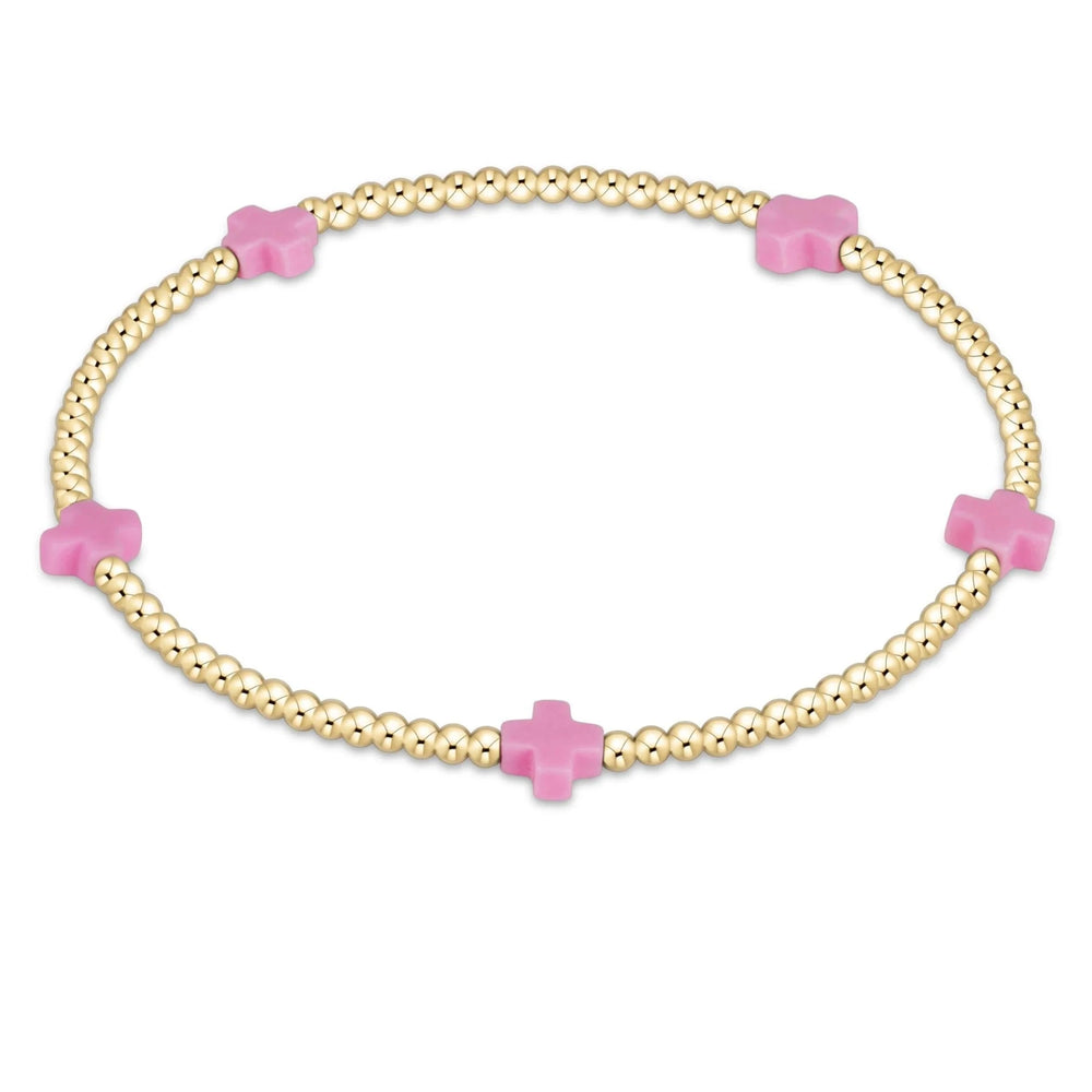 eGirl Signature Cross Small Gold Pattern 2mm Bead Bracelet Girl Bracelet ENewton Bright Pink 