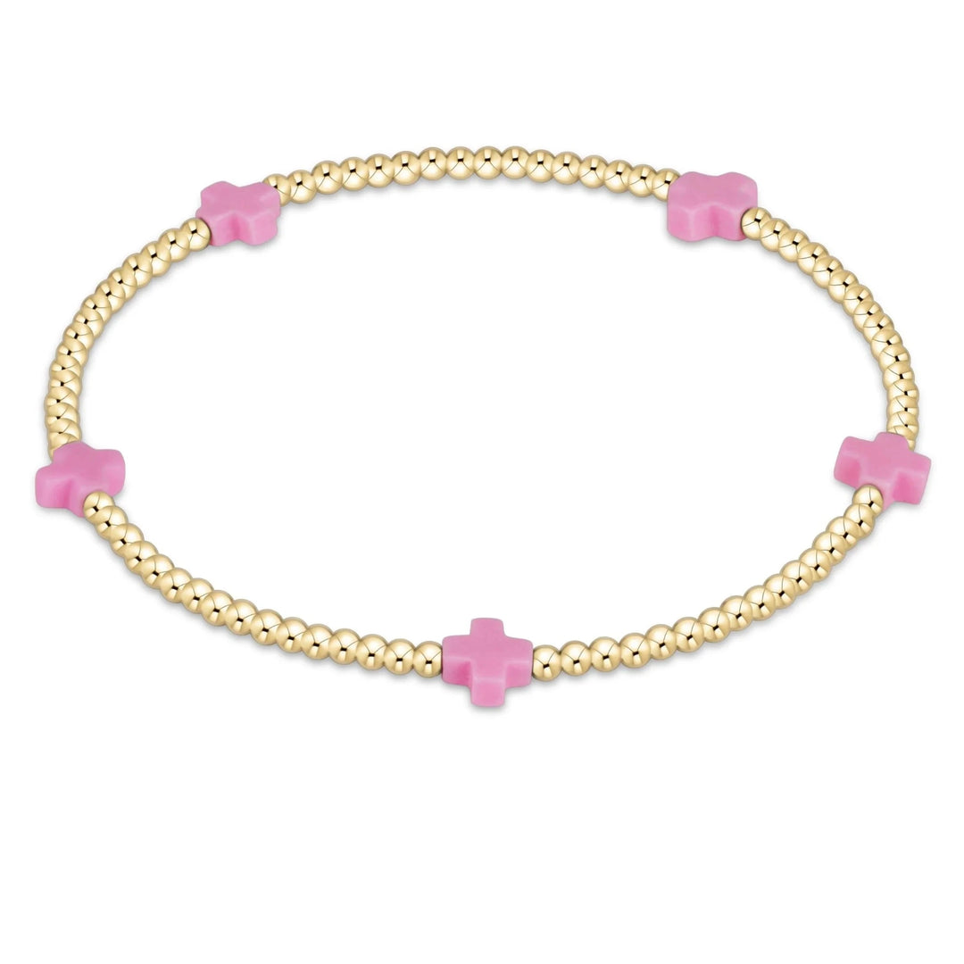 eGirl Signature Cross Small Gold Pattern 2mm Bead Bracelet Girl Bracelet ENewton Bright Pink 