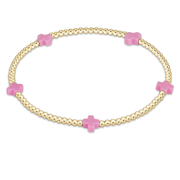 eGirl Signature Cross Small Gold Pattern 2mm Bead Bracelet Girl Bracelet ENewton Bright Pink 