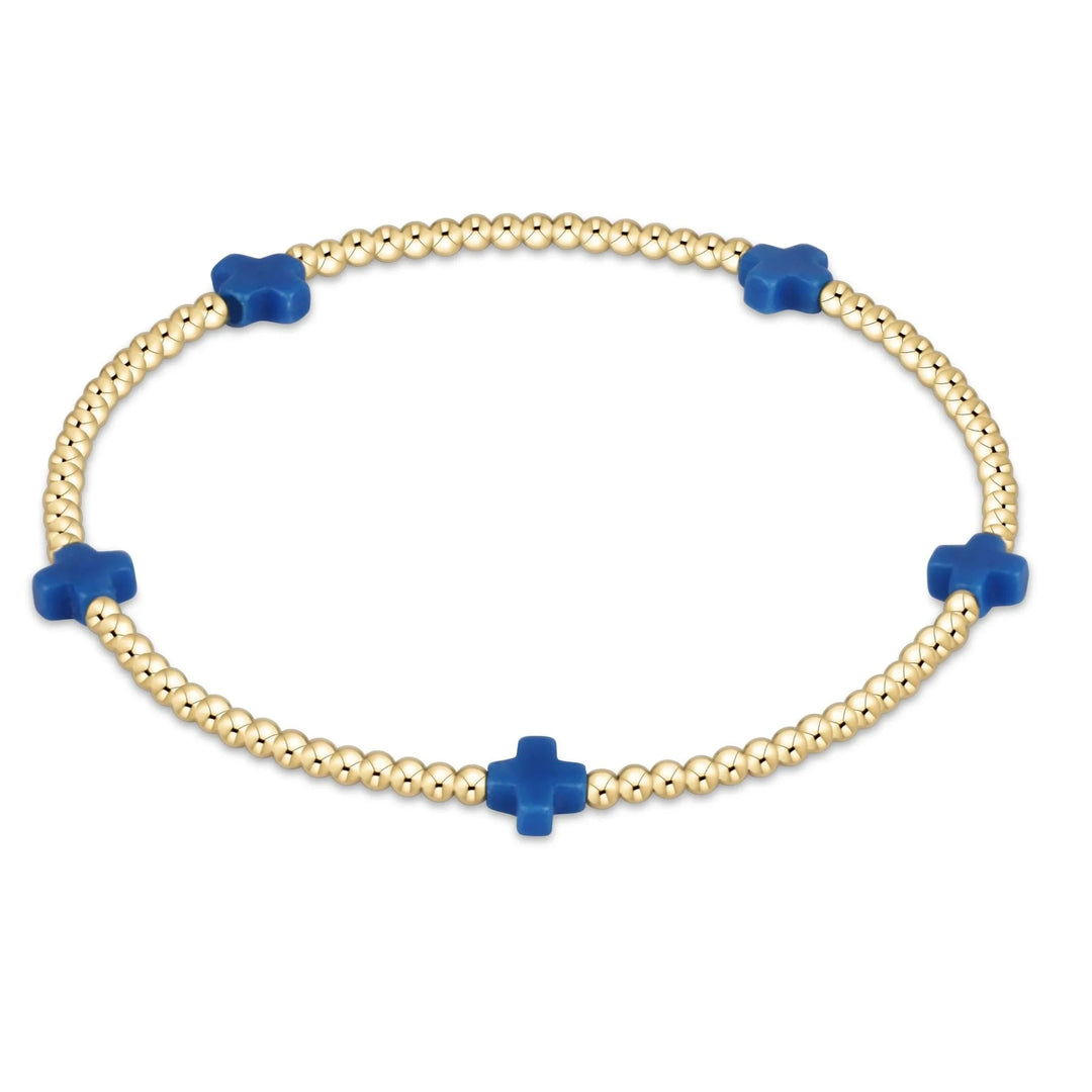 eGirl Signature Cross Small Gold Pattern 2mm Bead Bracelet Girl Bracelet ENewton Cobalt 