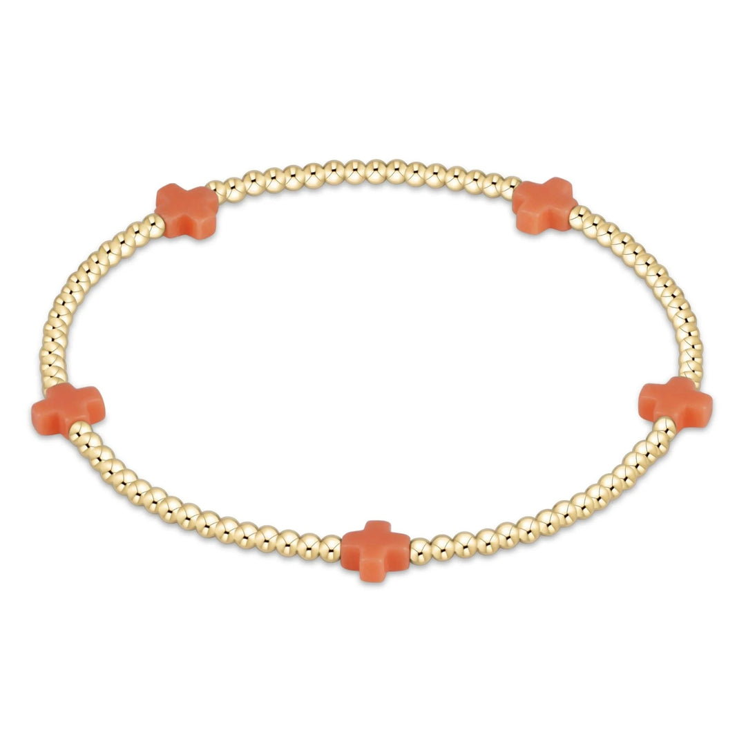 eGirl Signature Cross Small Gold Pattern 2mm Bead Bracelet Girl Bracelet ENewton Coral 