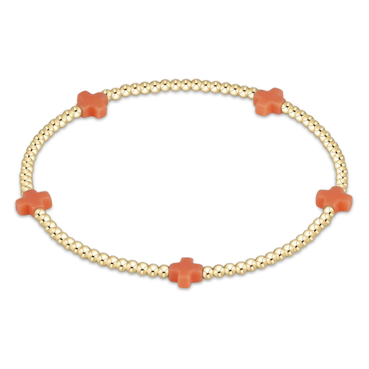 eGirl Signature Cross Small Gold Pattern 2mm Bead Bracelet Girl Bracelet ENewton Coral 