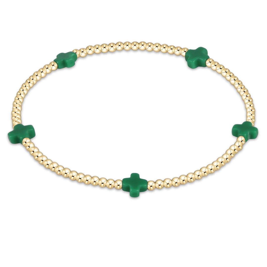 eGirl Signature Cross Small Gold Pattern 2mm Bead Bracelet Girl Bracelet ENewton Emerald 