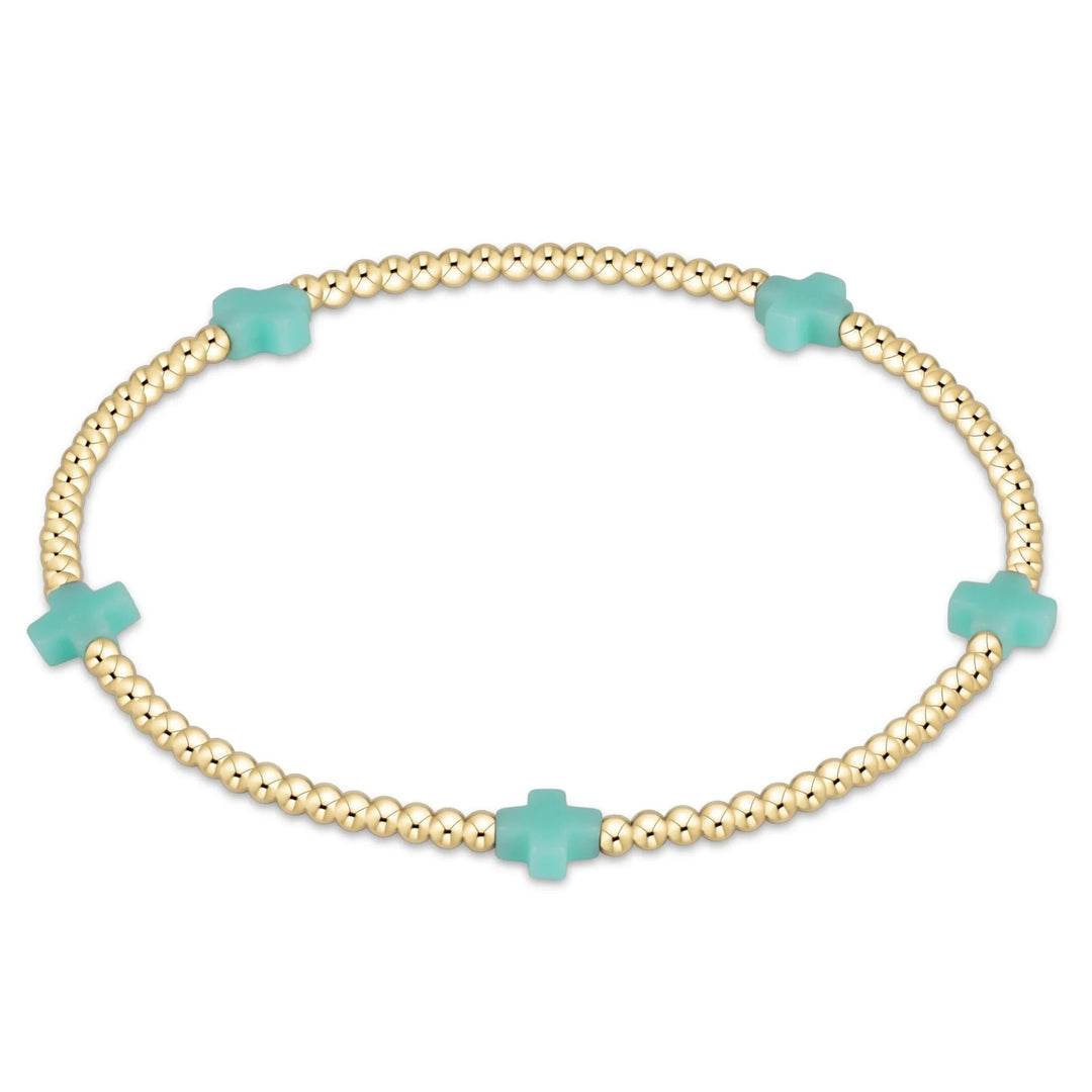 eGirl Signature Cross Small Gold Pattern 2mm Bead Bracelet Girl Bracelet ENewton Mint 