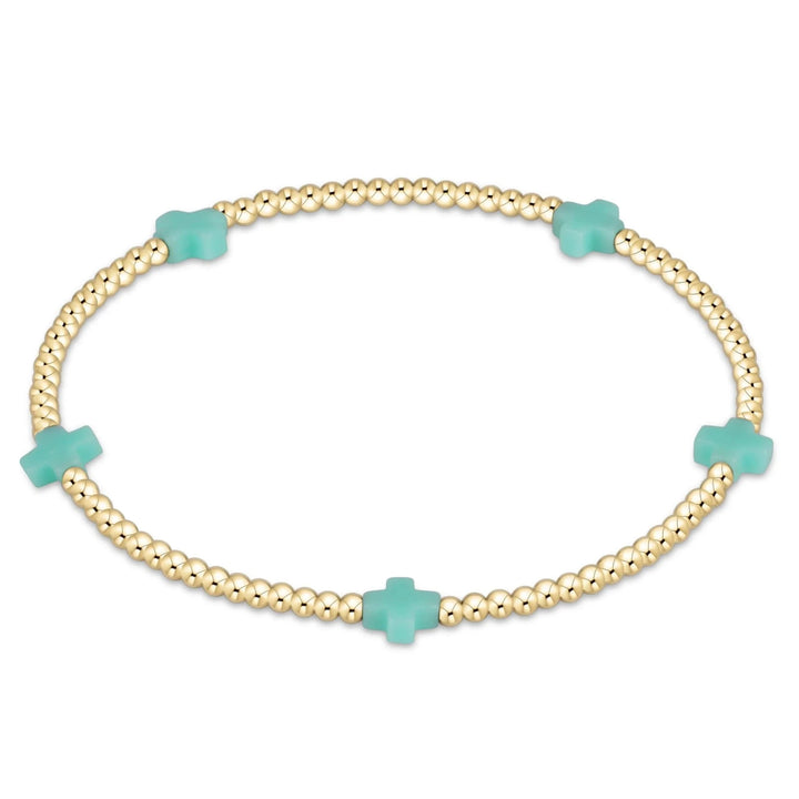 eGirl Signature Cross Small Gold Pattern 2mm Bead Bracelet Girl Bracelet ENewton Mint 