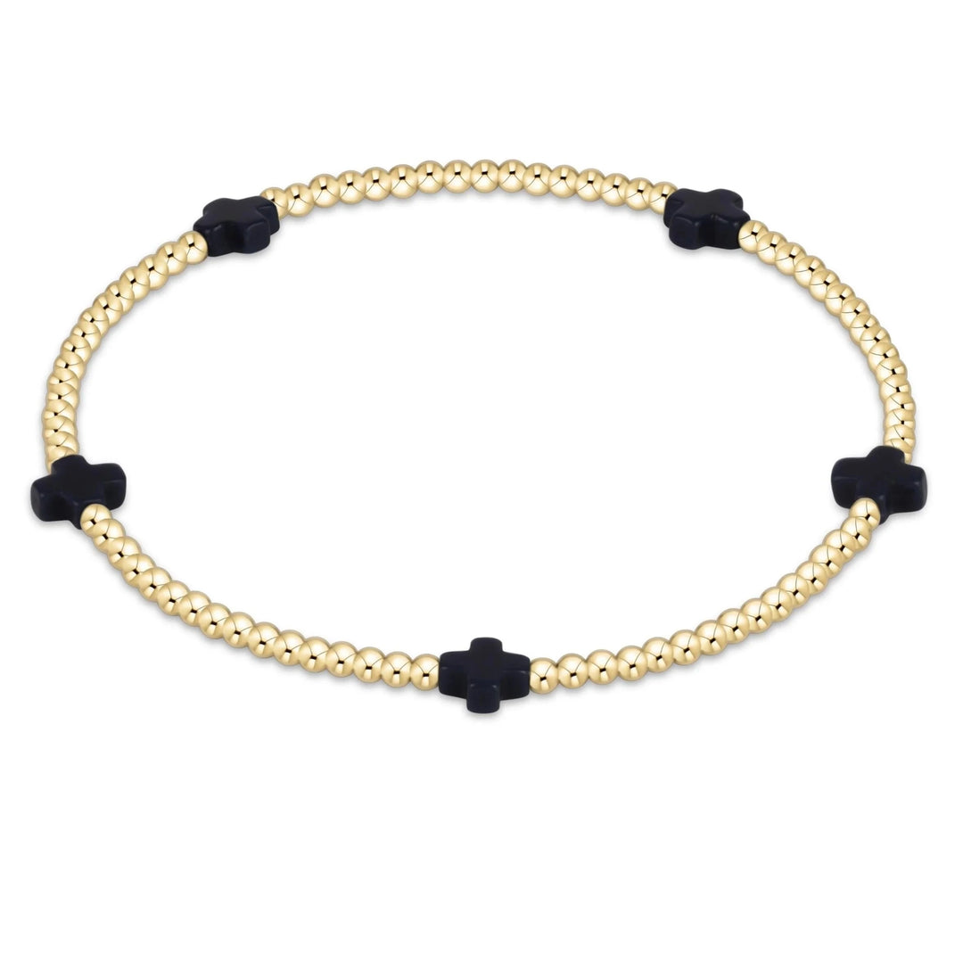 eGirl Signature Cross Small Gold Pattern 2mm Bead Bracelet Girl Bracelet ENewton Navy 