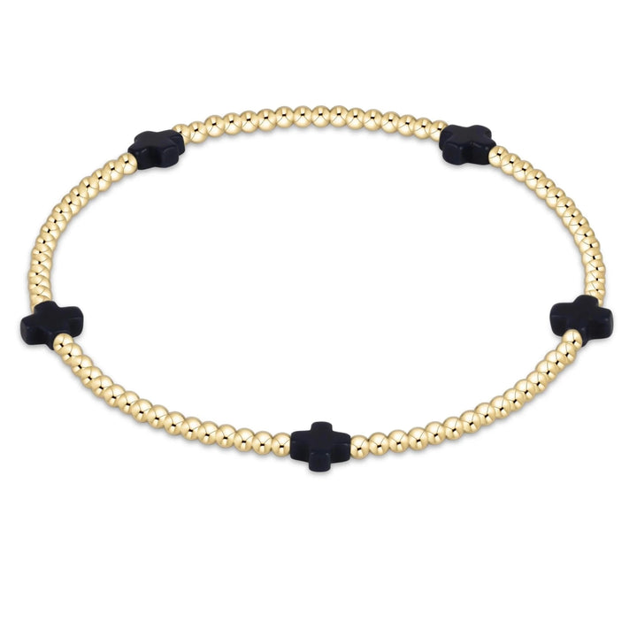eGirl Signature Cross Small Gold Pattern 2mm Bead Bracelet Girl Bracelet ENewton Navy 