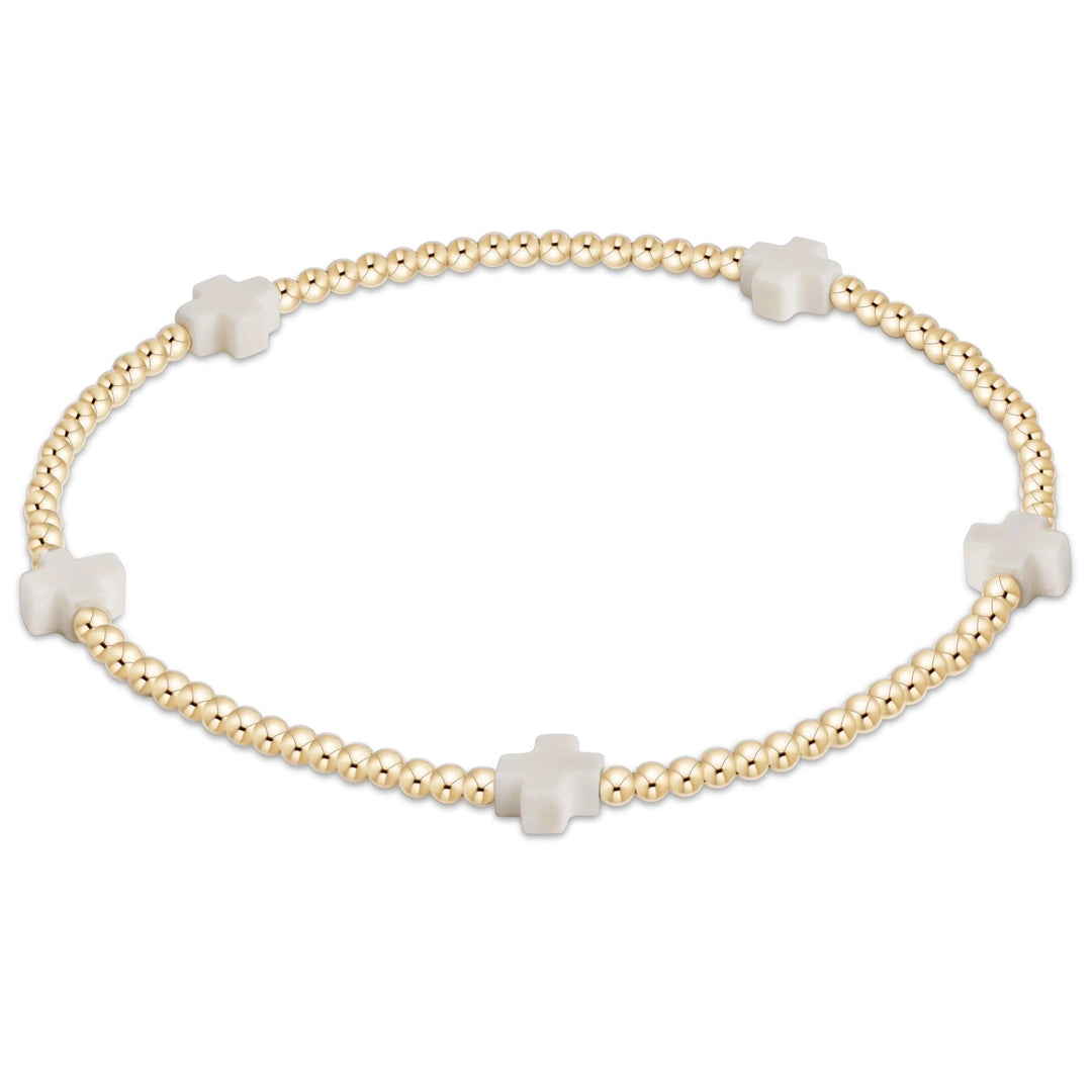 eGirl Signature Cross Small Gold Pattern 2mm Bead Bracelet Girl Bracelet ENewton Off-White 