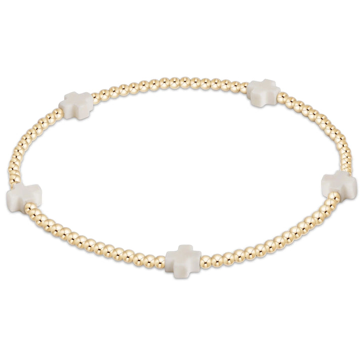 eGirl Signature Cross Small Gold Pattern 2mm Bead Bracelet Girl Bracelet ENewton Off-White 