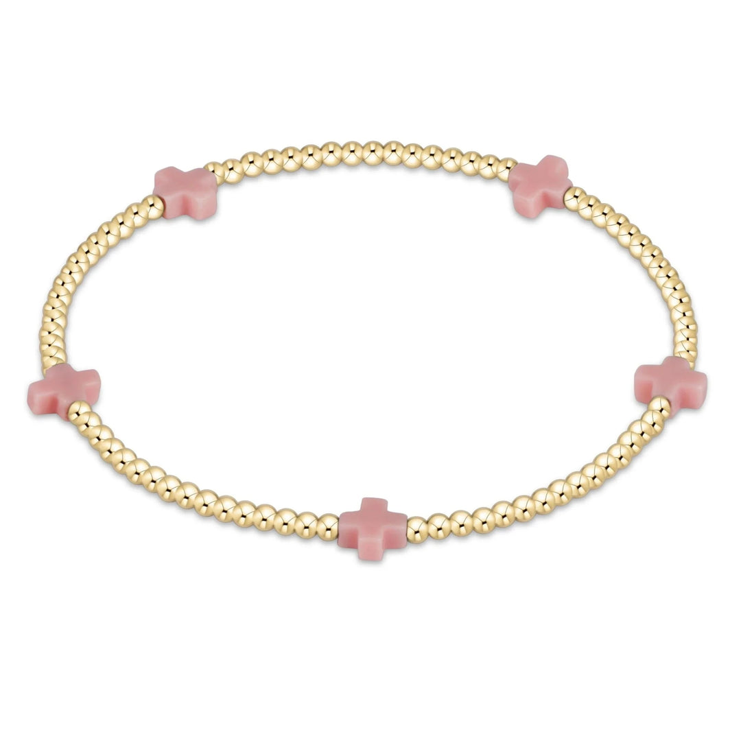 eGirl Signature Cross Small Gold Pattern 2mm Bead Bracelet Girl Bracelet ENewton Pink 
