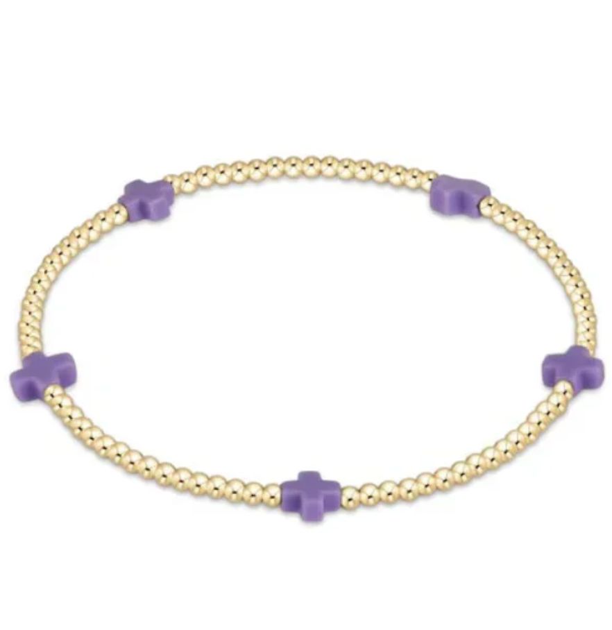 eGirl Signature Cross Small Gold Pattern 2mm Bead Bracelet Girl Bracelet ENewton Purple 