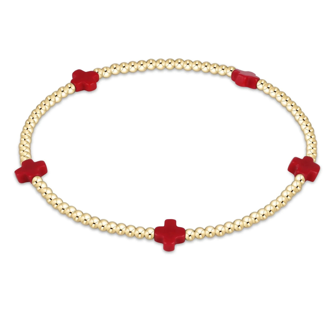 eGirl Signature Cross Small Gold Pattern 2mm Bead Bracelet Girl Bracelet ENewton Red 