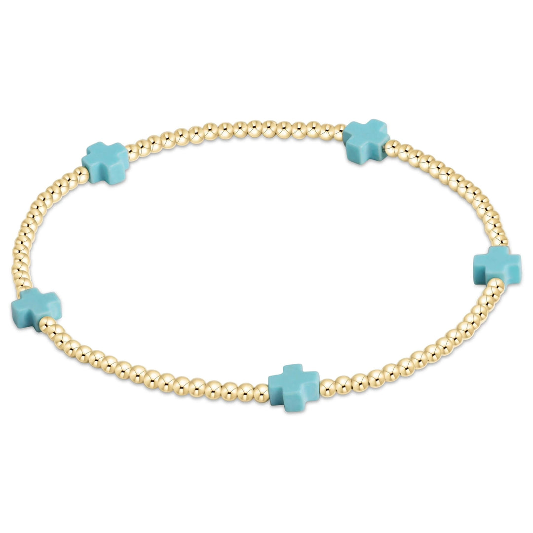eGirl Signature Cross Small Gold Pattern 2mm Bead Bracelet Girl Bracelet ENewton Turquoise 