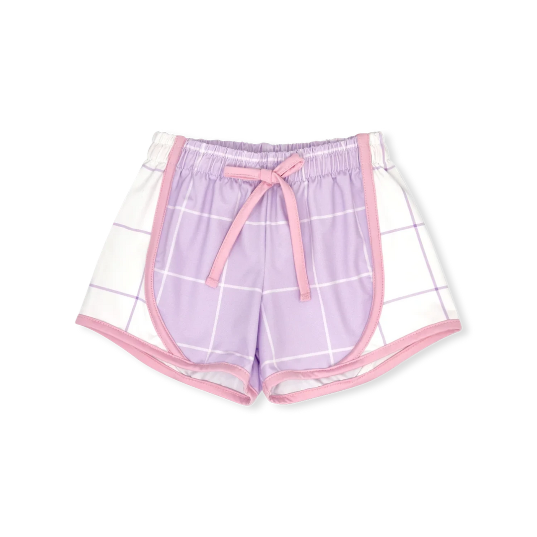 Elise Short - Petal Purple Windowpane Girl Shorts Set Athleisure 