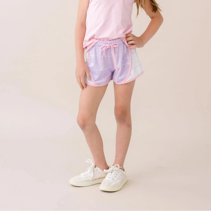 Elise Short - Petal Purple Windowpane Girl Shorts Set Athleisure 