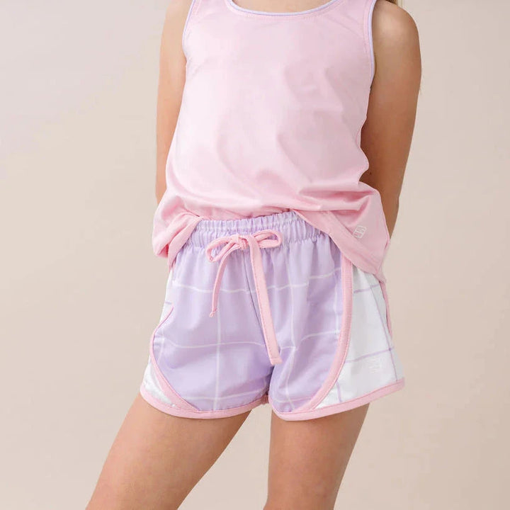 Elise Short - Petal Purple Windowpane Girl Shorts Set Athleisure 