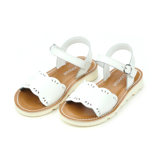Ella Scalloped Sandal - White Children Shoes L'Amour 