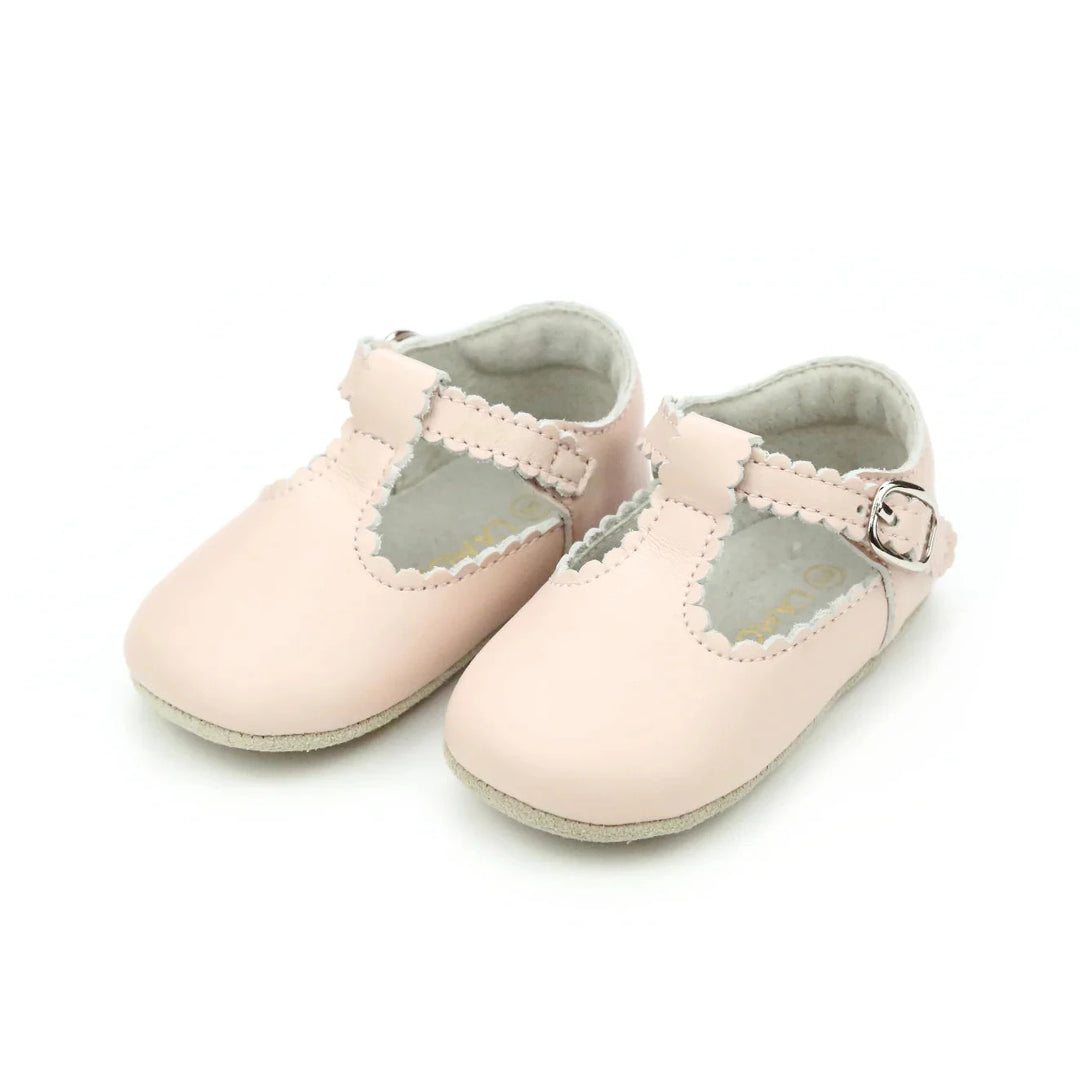 Elodie Girls Scalloped T-Strap Mary Jane Crib Shoe - Pink Children Shoes L'Amour 
