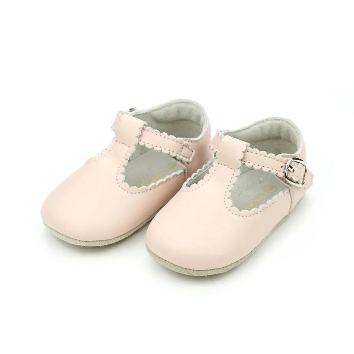 Elodie Girls Scalloped T-Strap Mary Jane Crib Shoe - Pink Children Shoes L'Amour 