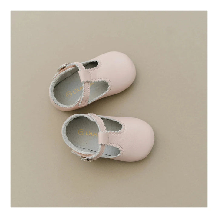 Elodie Girls Scalloped T-Strap Mary Jane Crib Shoe - Pink Children Shoes L'Amour 