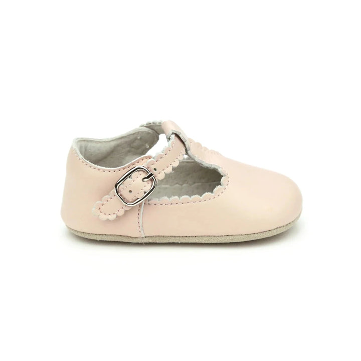 Elodie Girls Scalloped T-Strap Mary Jane Crib Shoe - Pink Children Shoes L'Amour 