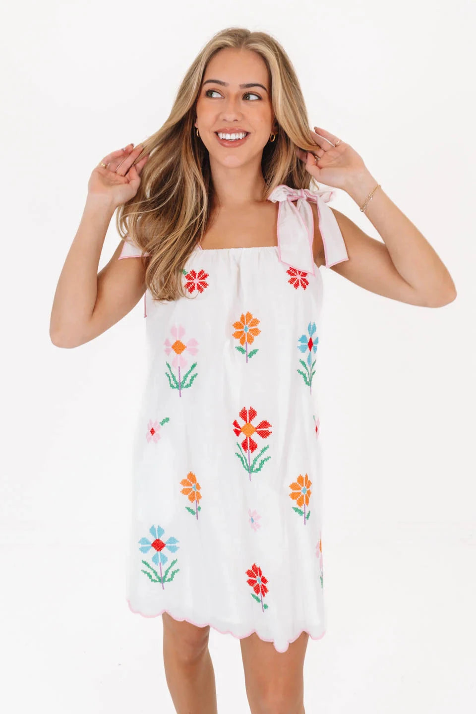 Eloise Tie Strap Dress - White/Multi Womens Dress J Marie Collections 