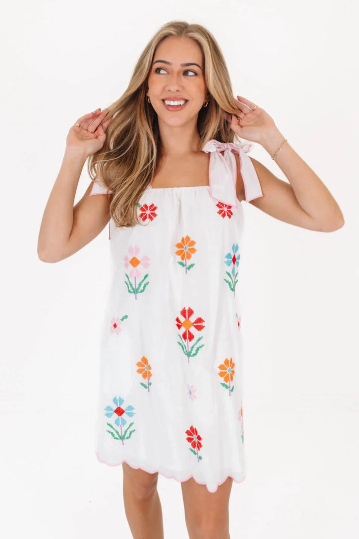 Eloise Tie Strap Dress - White/Multi Womens Dress J Marie Collections 