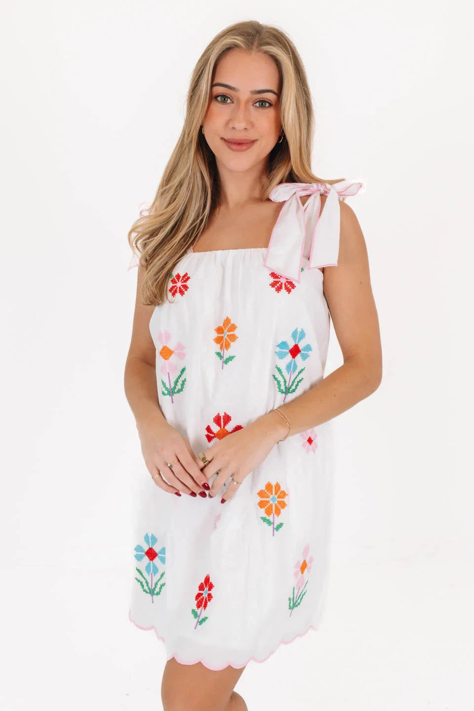Eloise Tie Strap Dress - White/Multi Womens Dress J Marie Collections 